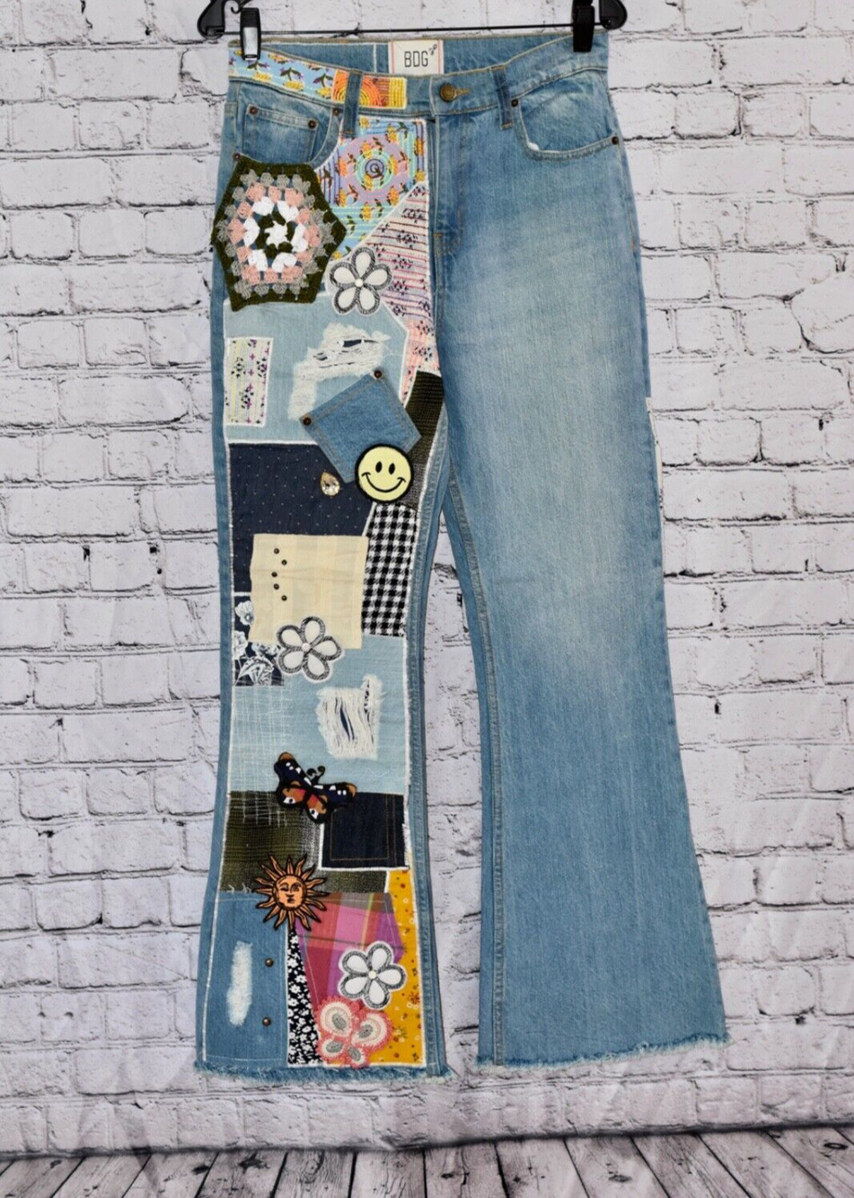 Boho High Rise Indigo URBAN OUTFITTERS BDG PATCHWORK FLARE JEANS SIZE 27" NEW!!!
